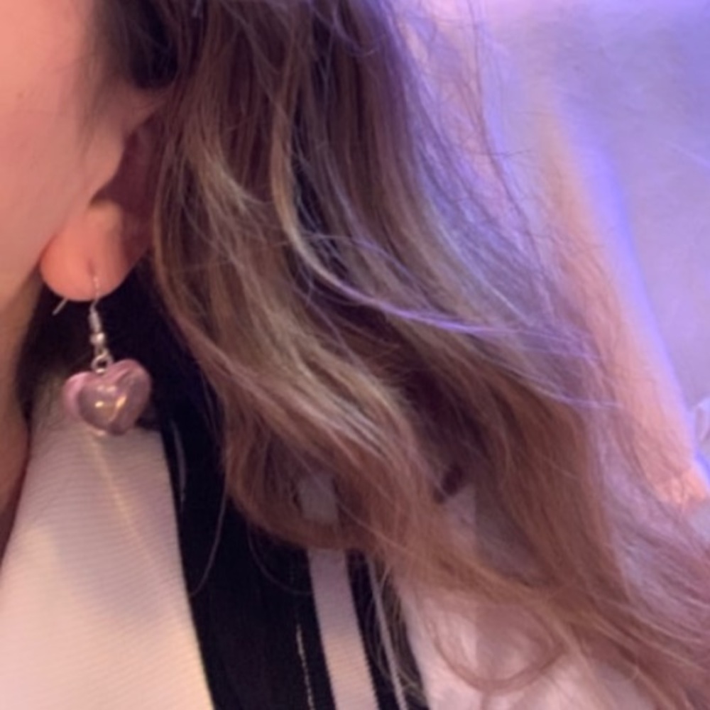 Boho Heart Drop Dangle Pink Lucite Earrings - Picture 4 of 5
